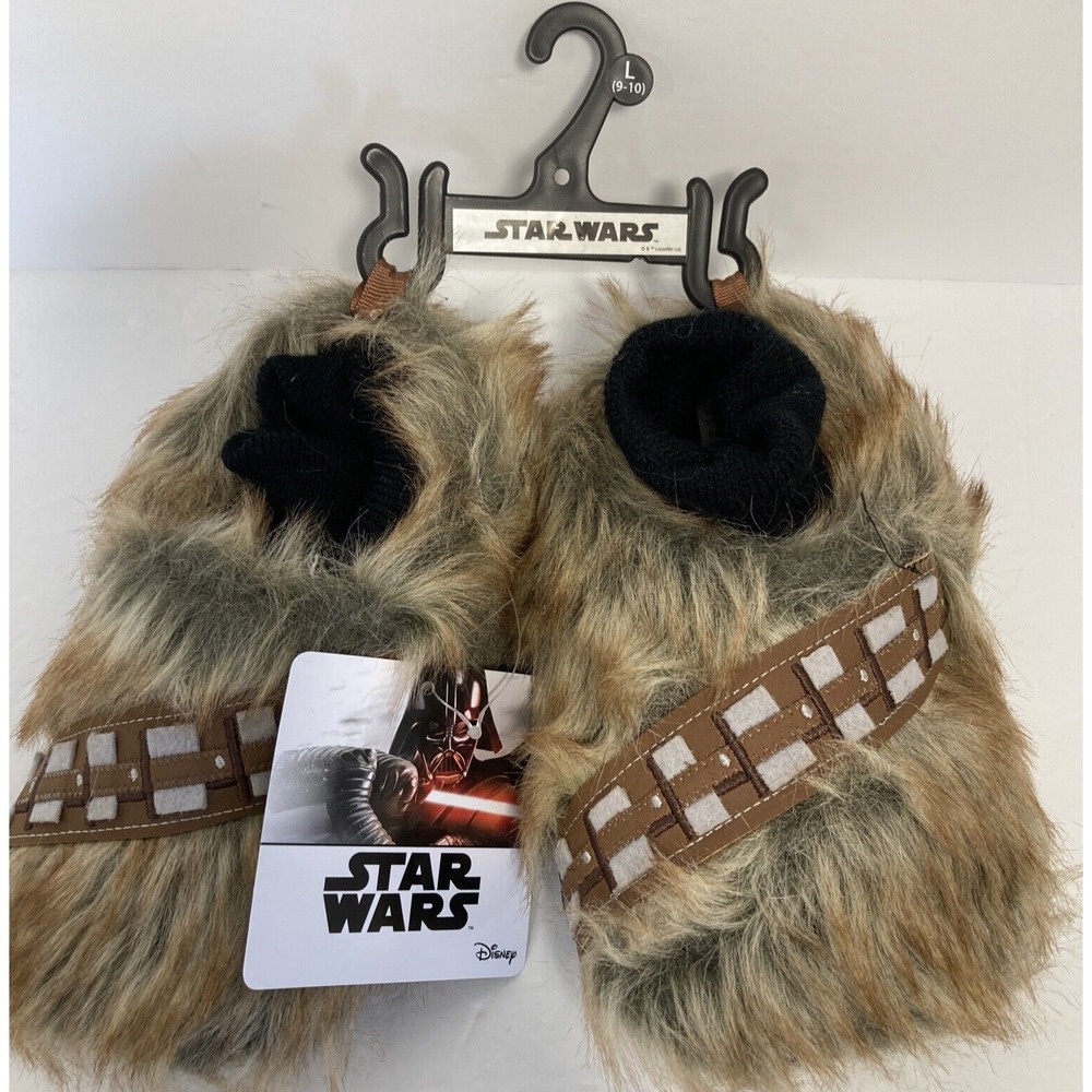 Star Wars Chewbacca Slippers Kids Size L 9-10 Brown‎ Faux Fur Bandolier HT-904SW